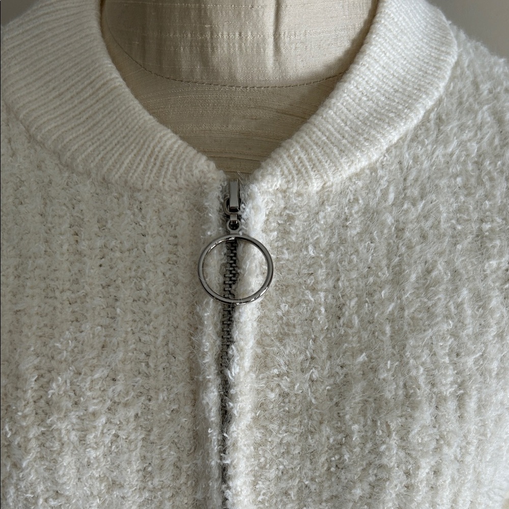 Pink Rose Cream Textured Zip-Up Cardigan - Picture 3 of 8